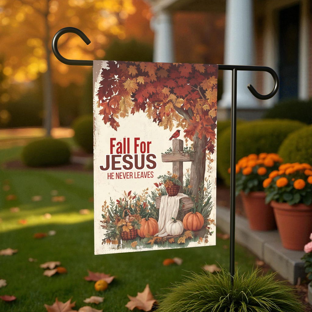 Fall For Jesus Autumn Tree Garden Flag - front view - Dragonfire Gardens