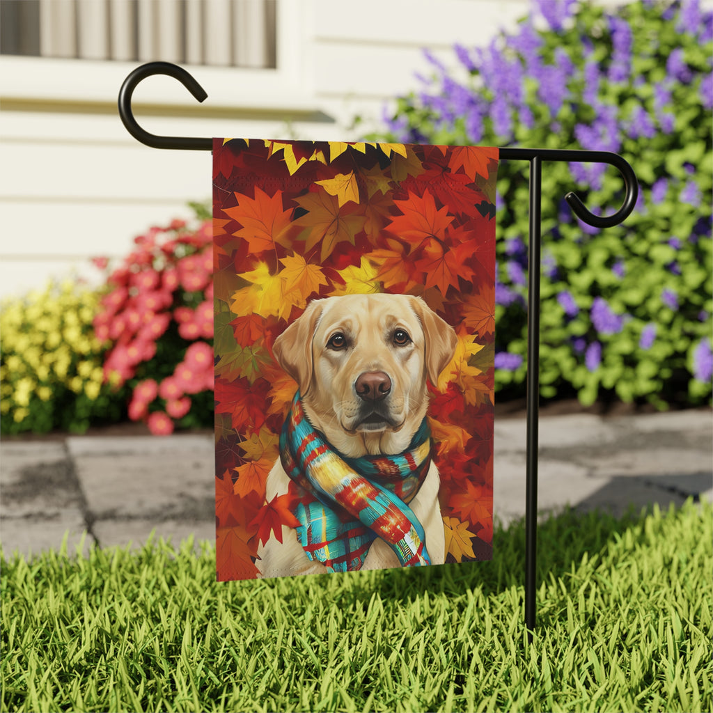 Fall Scarf Yellow Labrador Retriever Garden Flag - outdoor display - Dragonfire Gardens