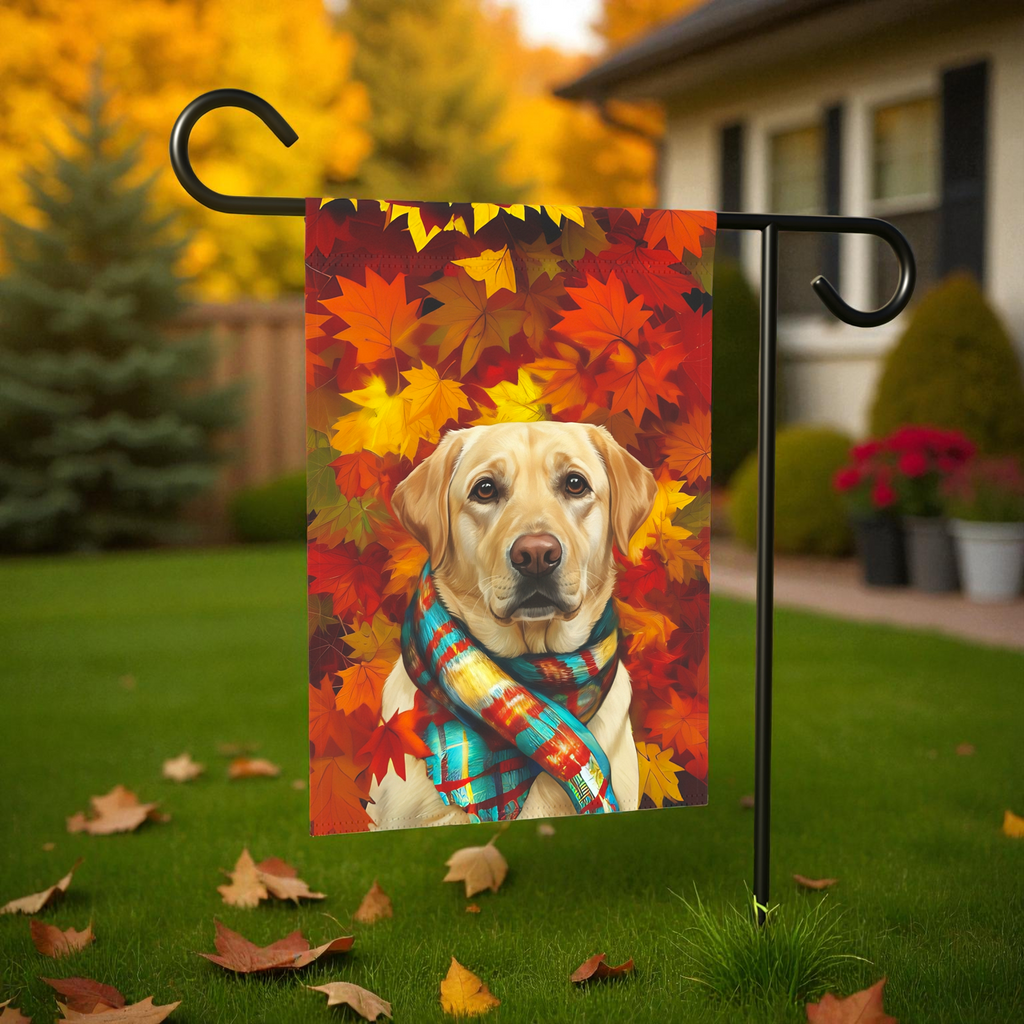Fall Scarf Yellow Labrador Retriever Garden Flag - product detail - Dragonfire Gardens