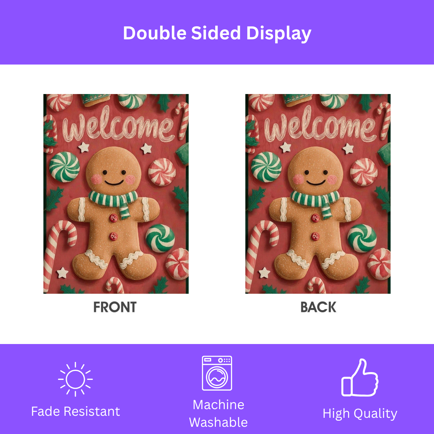 Gingerbread Man and Candy Welcome Garden Flag - double-sided design - Dragonfire Gardens