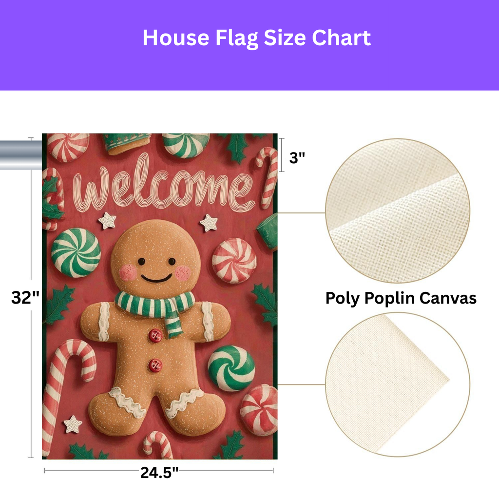 Gingerbread Man and Candy Welcome Garden Flag - yard display - Dragonfire Gardens