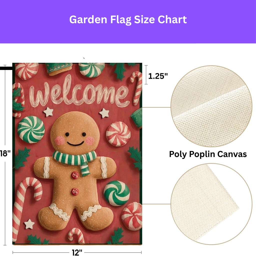Gingerbread Man and Candy Welcome Garden Flag - porch decor - Dragonfire Gardens