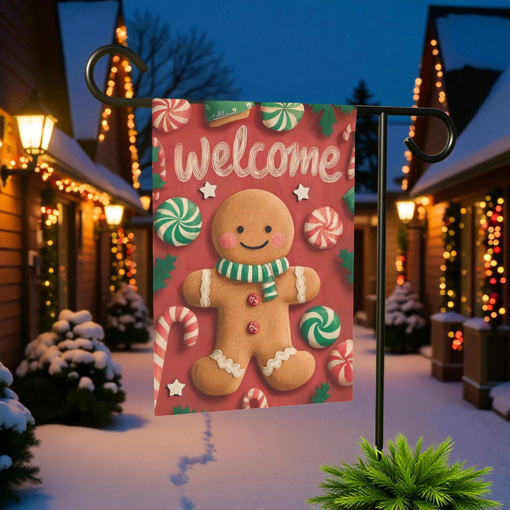 Gingerbread Man and Candy Welcome Garden Flag - product detail - Dragonfire Gardens