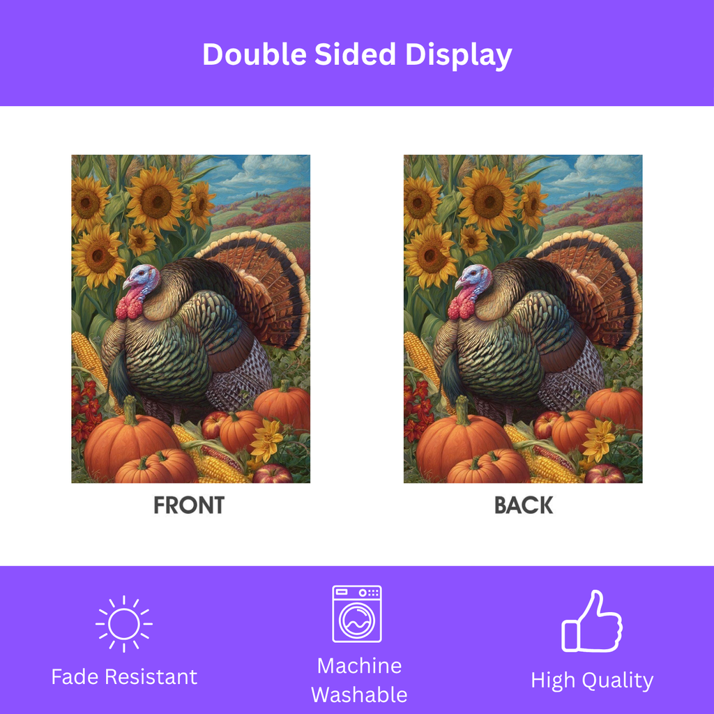 Autumn Wild Turkey Harvest Garden Flag - double-sided design - Dragonfire Gardens