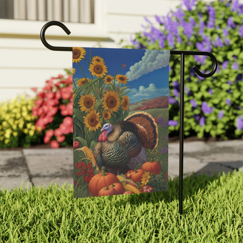 Autumn Wild Turkey Harvest Garden Flag - outdoor display - Dragonfire Gardens
