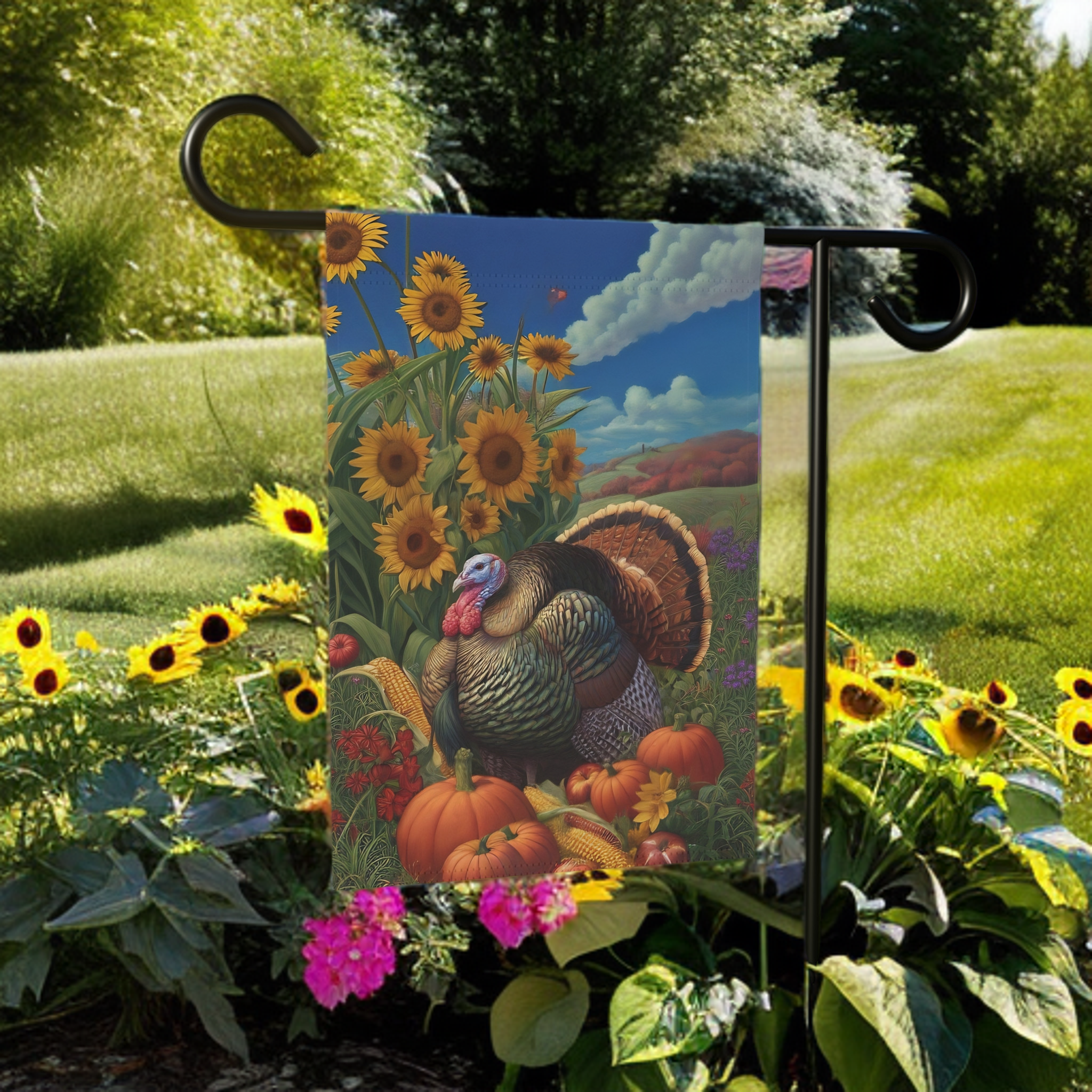 Autumn Wild Turkey Harvest Garden Flag - product detail - Dragonfire Gardens
