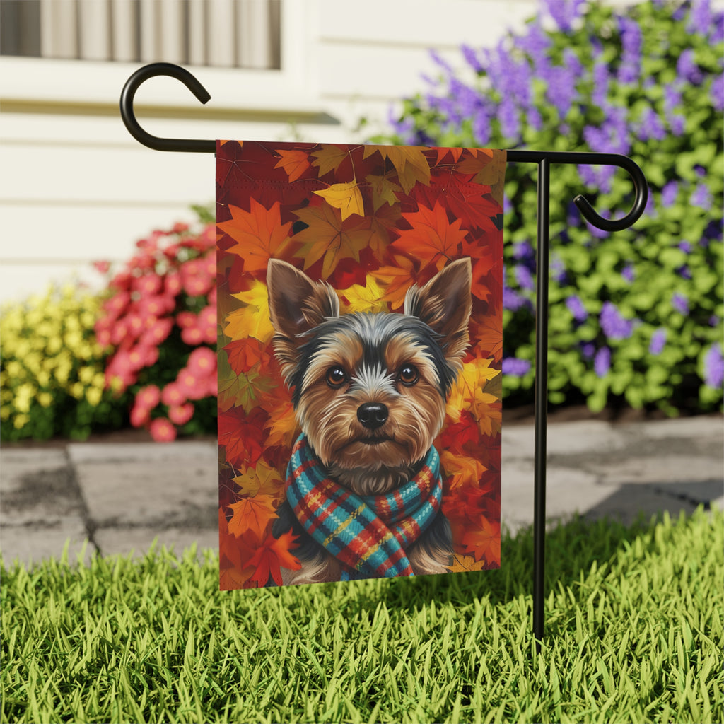 Fall Scarf Yorkshire Terrier Garden Flag - outdoor display - Dragonfire Gardens