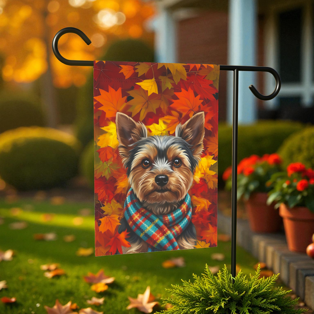 Fall Scarf Yorkshire Terrier Garden Flag - size comparison - Dragonfire Gardens