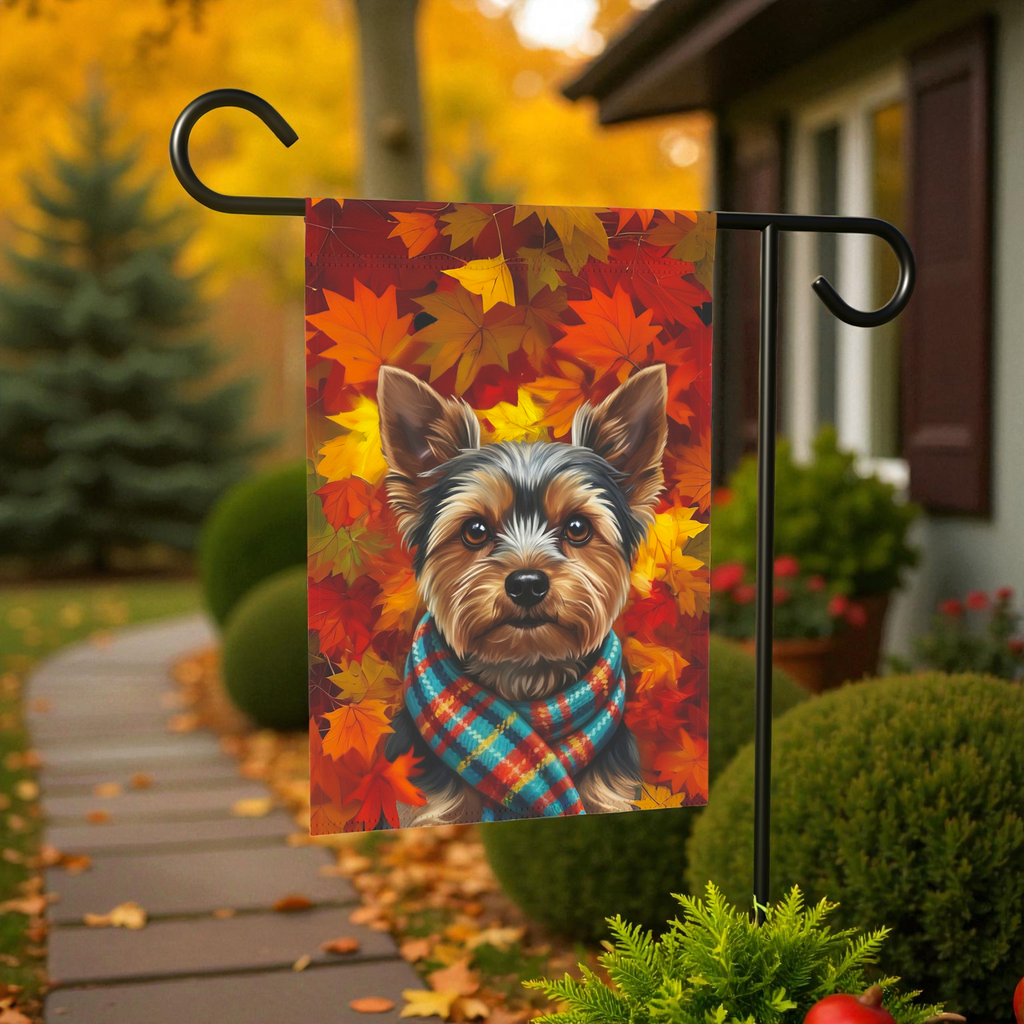 Fall Scarf Yorkshire Terrier Garden Flag - front view - Dragonfire Gardens