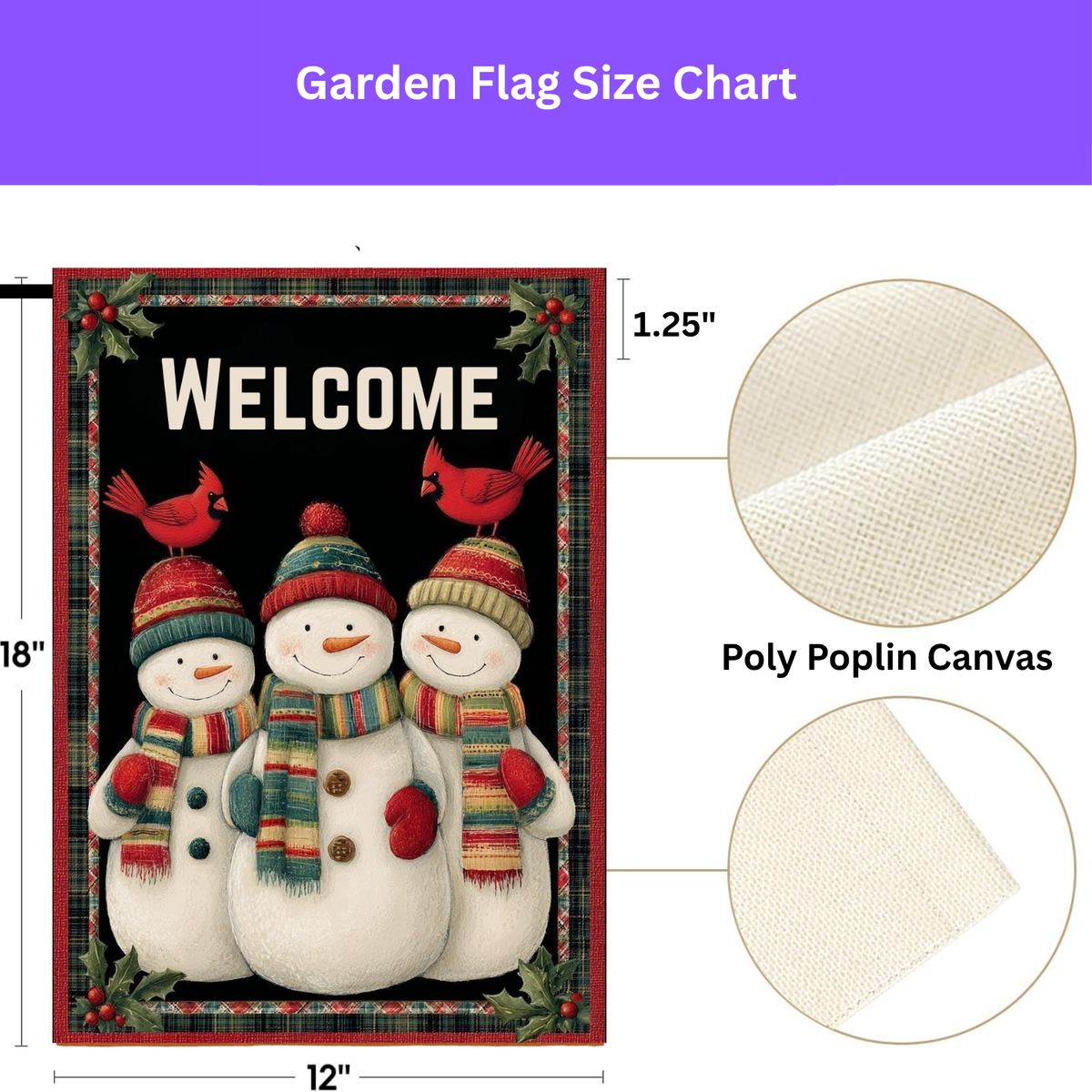Snowmen and Cardinals Welcome Garden Flag - yard display - Dragonfire Gardens