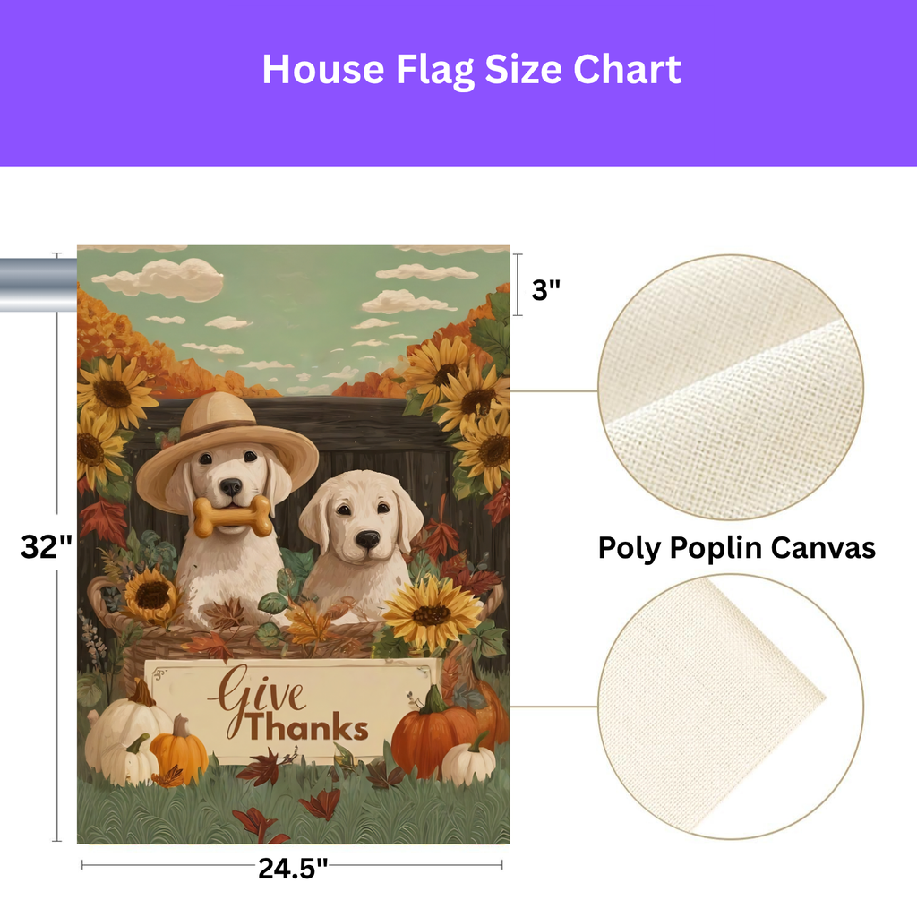 Two Puppies Give Thanks Garden Flag - yard display - Dragonfire Gardens
