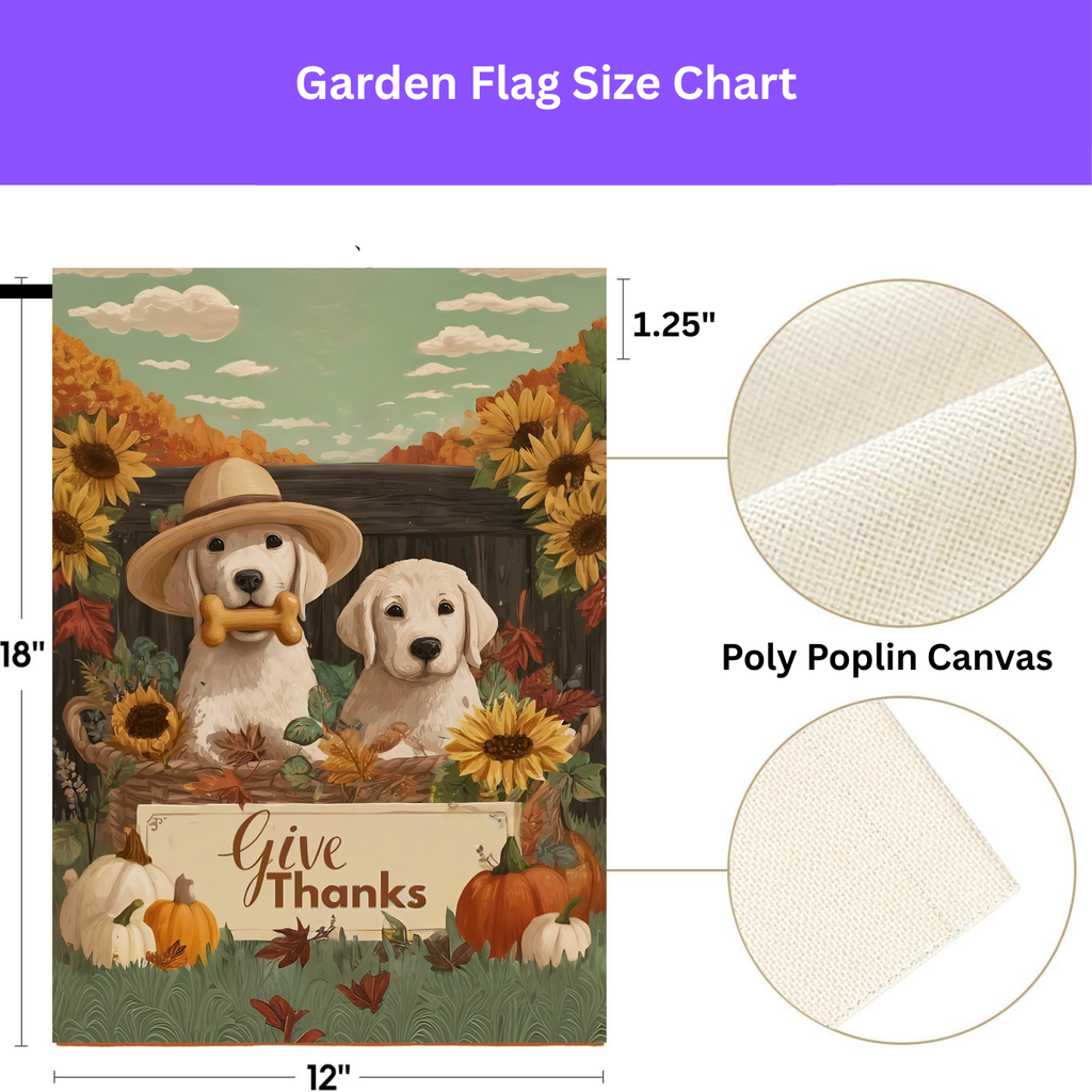 Two Puppies Give Thanks Garden Flag - porch decor - Dragonfire Gardens