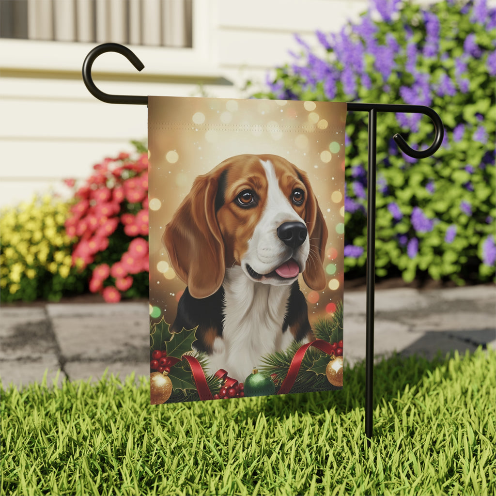 Beagle Christmas Lights Garden Flag - outdoor display - Dragonfire Gardens