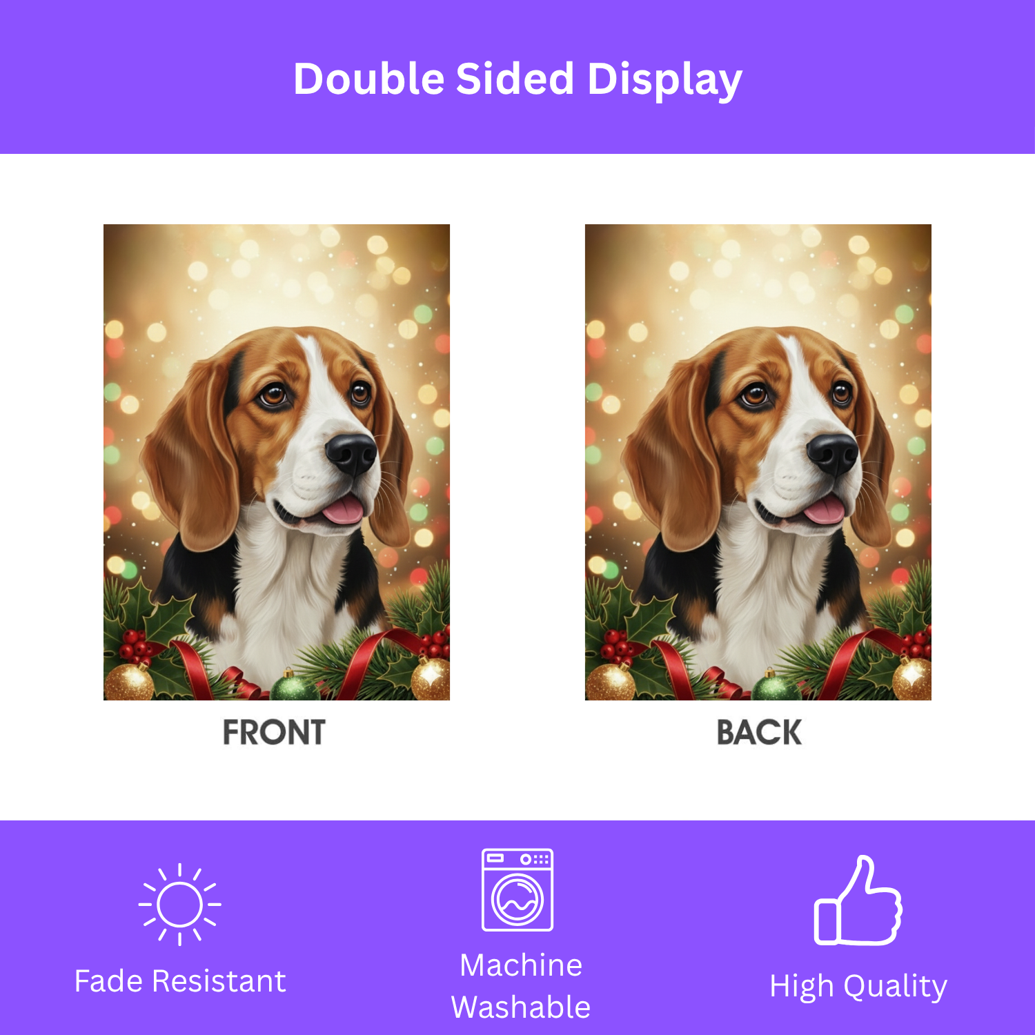 Beagle Christmas Lights Garden Flag - double-sided design - Dragonfire Gardens