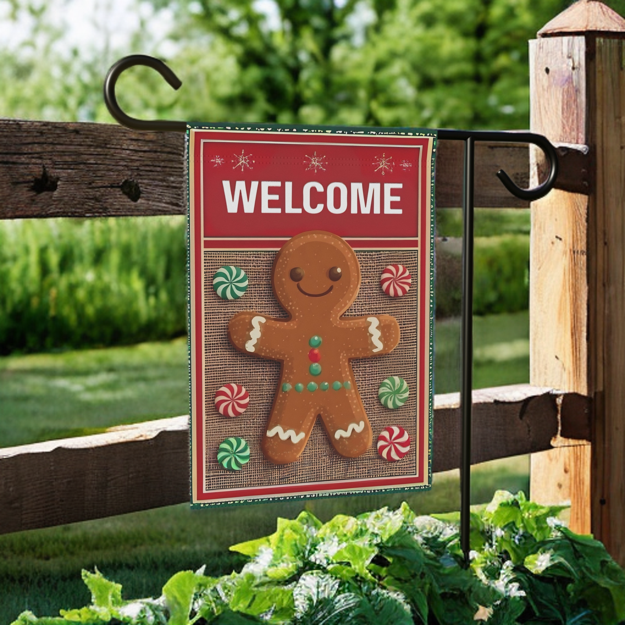 Welcome Gingerbread Garden Flag