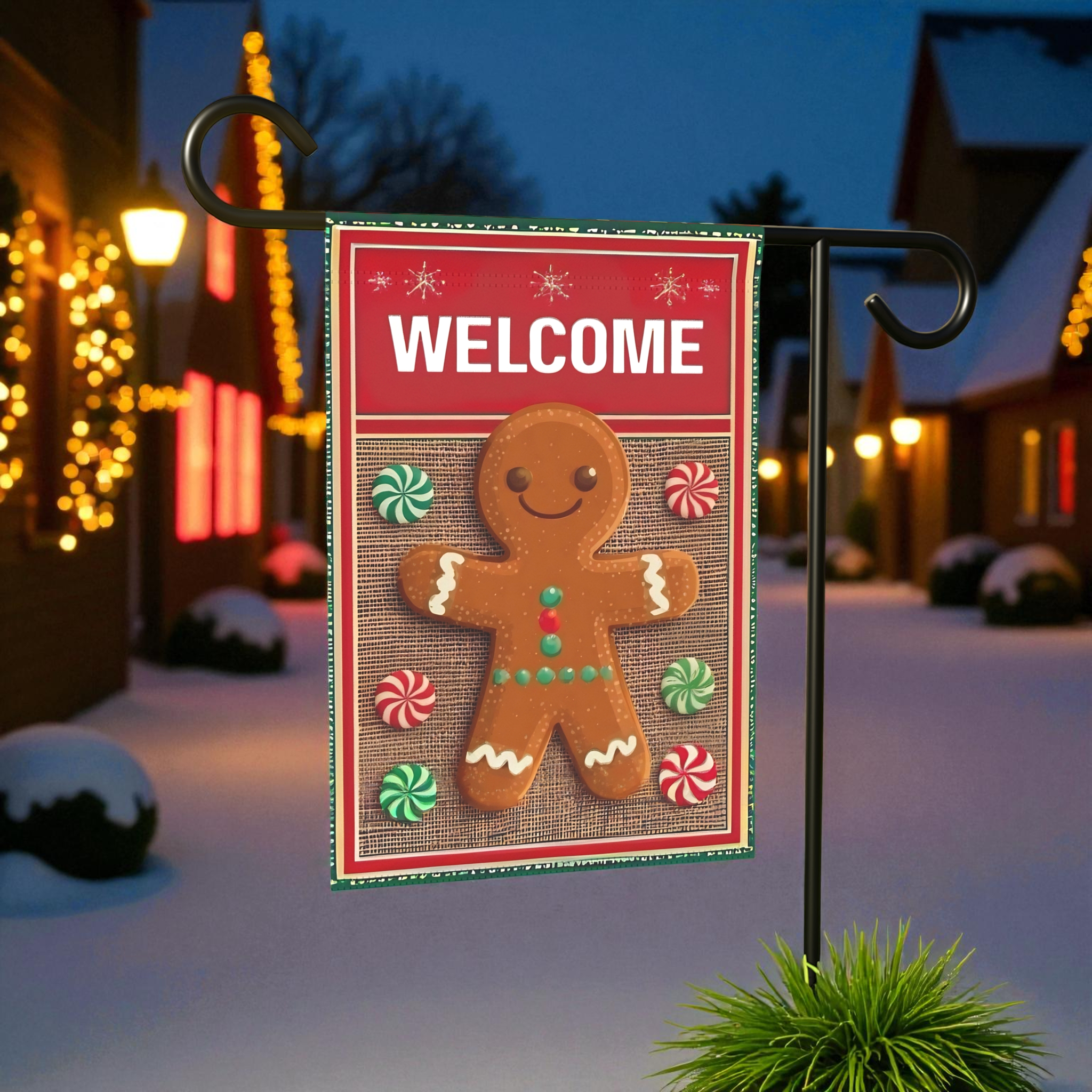 Welcome Gingerbread Garden Flag
