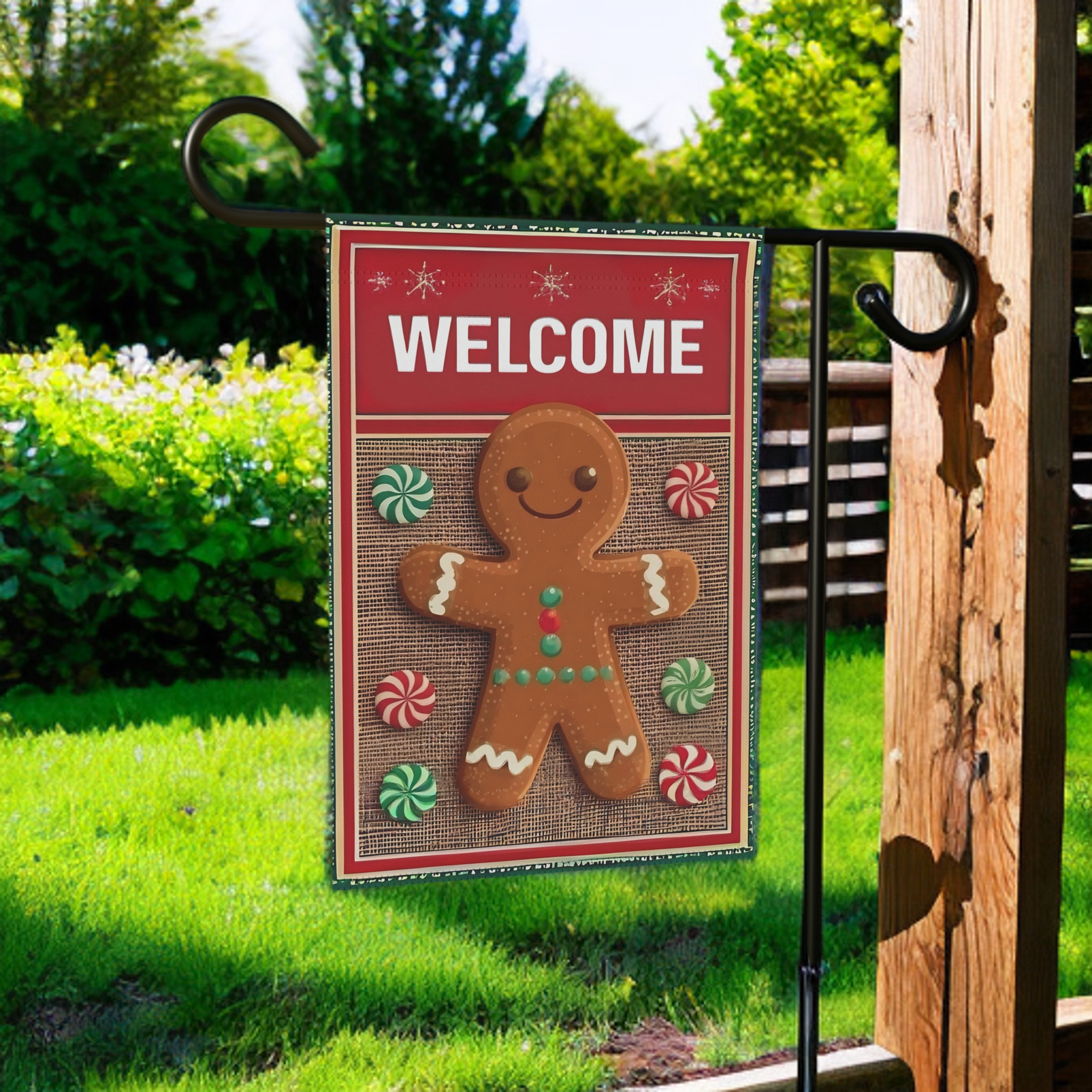 Welcome Gingerbread Garden Flag
