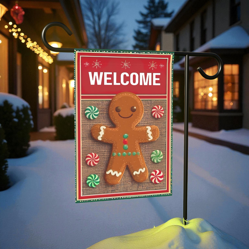 Welcome Gingerbread Garden Flag
