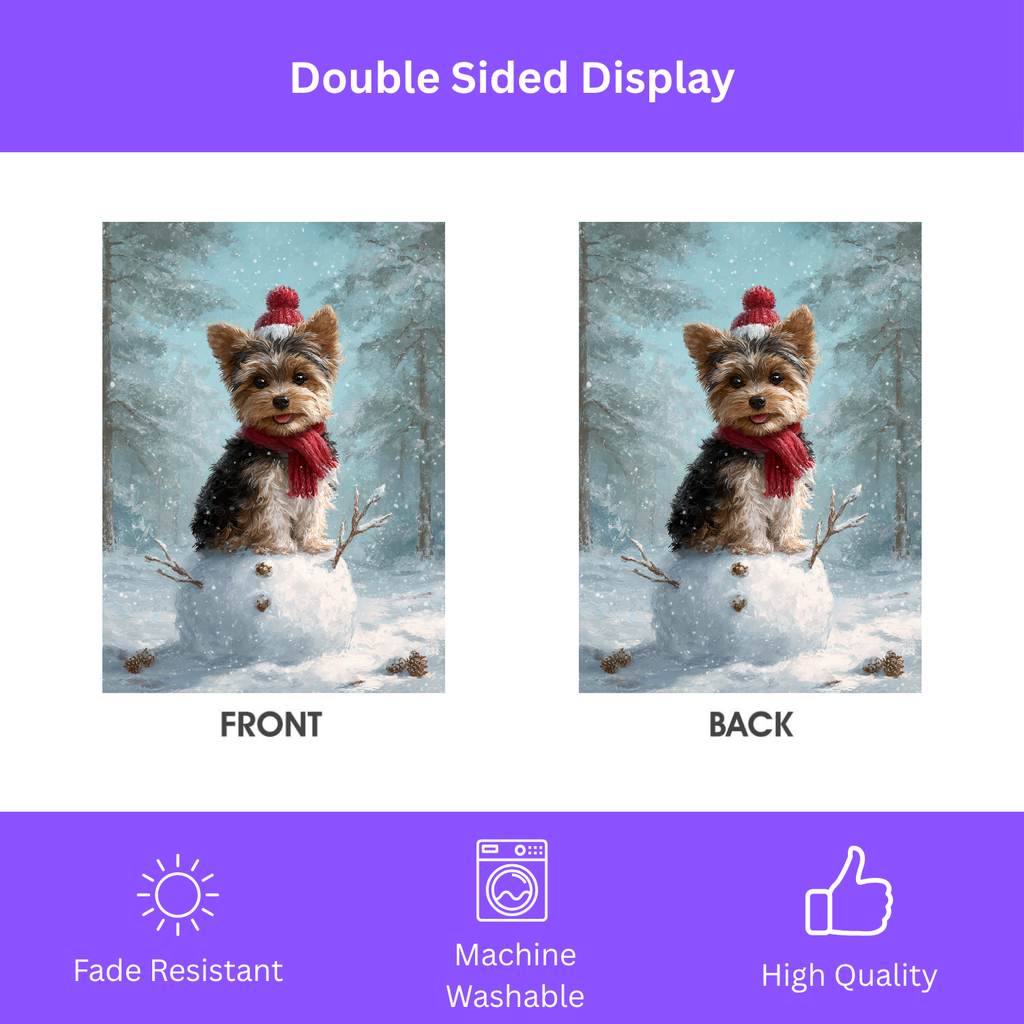Making a Snowman Yorkie Garden Flag - yard display - Dragonfire Gardens