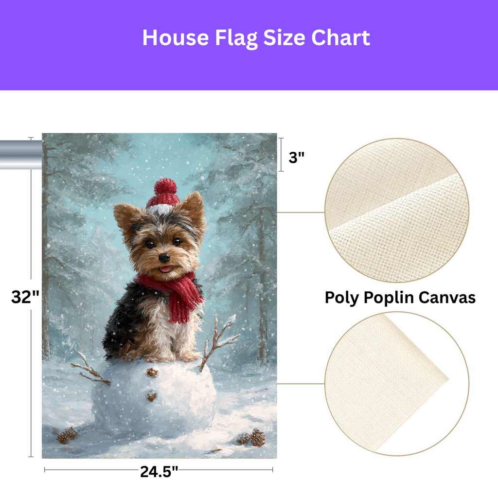 Making a Snowman Yorkie Garden Flag - porch decor - Dragonfire Gardens