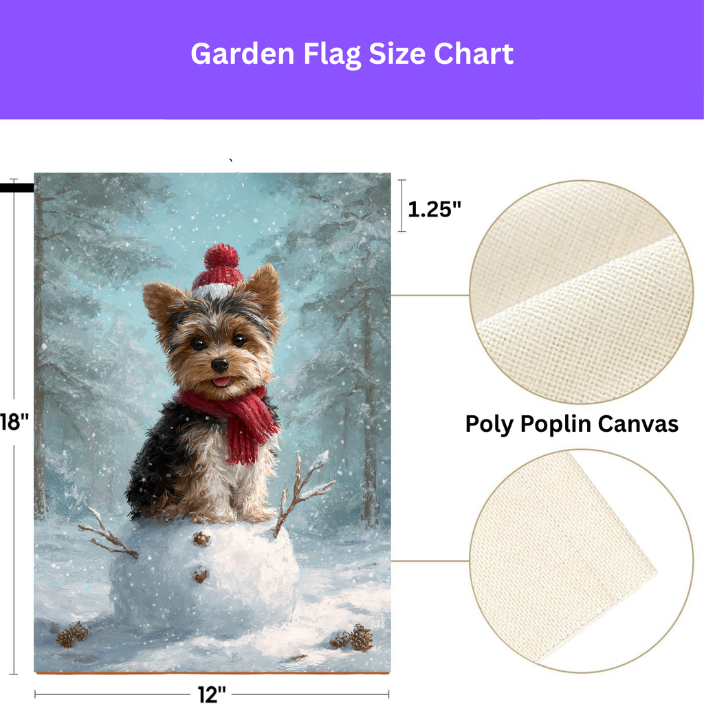 Making a Snowman Yorkie Garden Flag - size comparison - Dragonfire Gardens