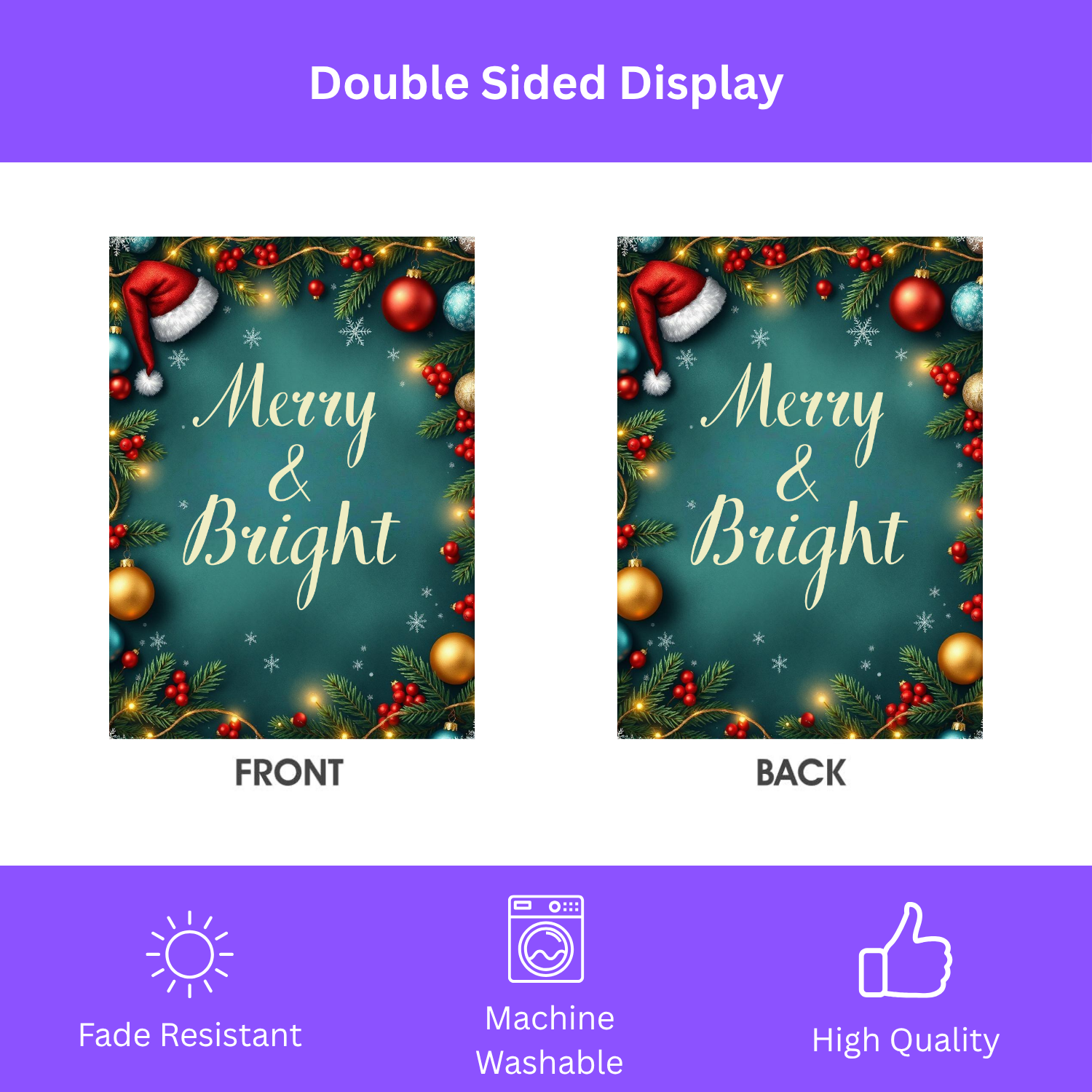 Merry & Bright Christmas Garden Flag - double-sided design - Dragonfire Gardens