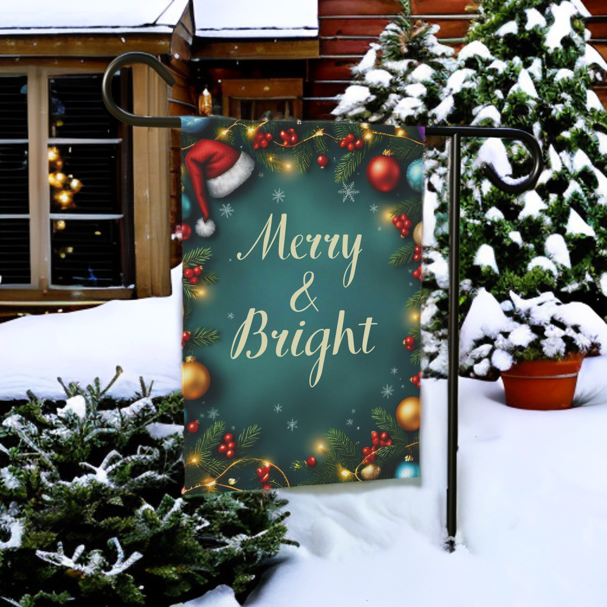 Merry & Bright Christmas Garden Flag - size comparison - Dragonfire Gardens