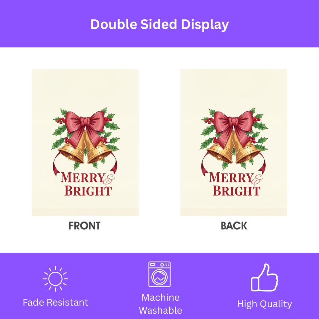 Merry & Bright Christmas Bow Garden Flag - yard display - Dragonfire Gardens