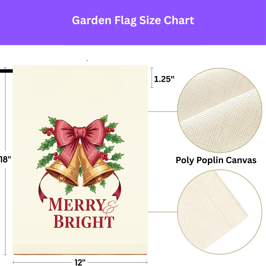 Merry & Bright Christmas Bow Garden Flag - size comparison - Dragonfire Gardens