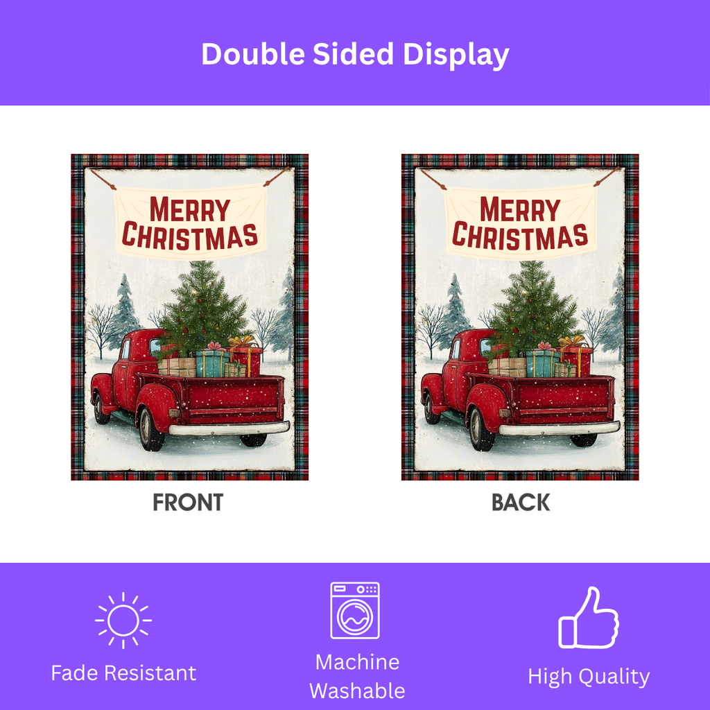 Merry Christmas Red Truck Garden Flag - double-sided design - Dragonfire Gardens