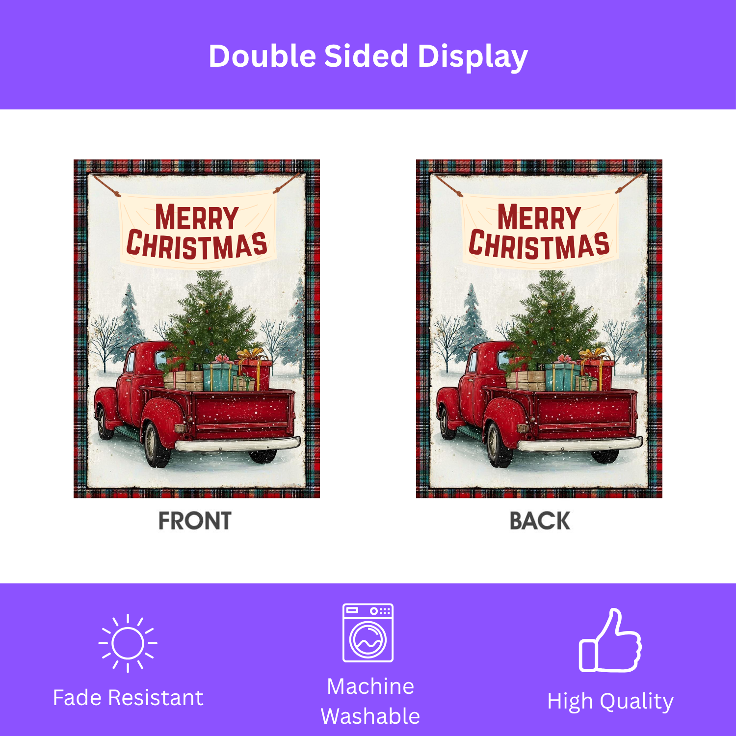 Merry Christmas Red Truck Garden Flag - double-sided design - Dragonfire Gardens