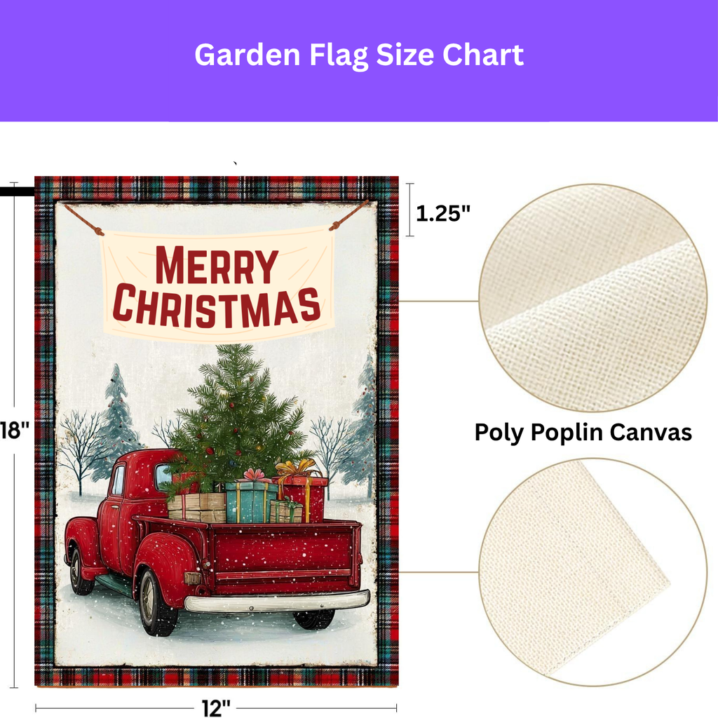 Merry Christmas Red Truck Garden Flag - porch decor - Dragonfire Gardens