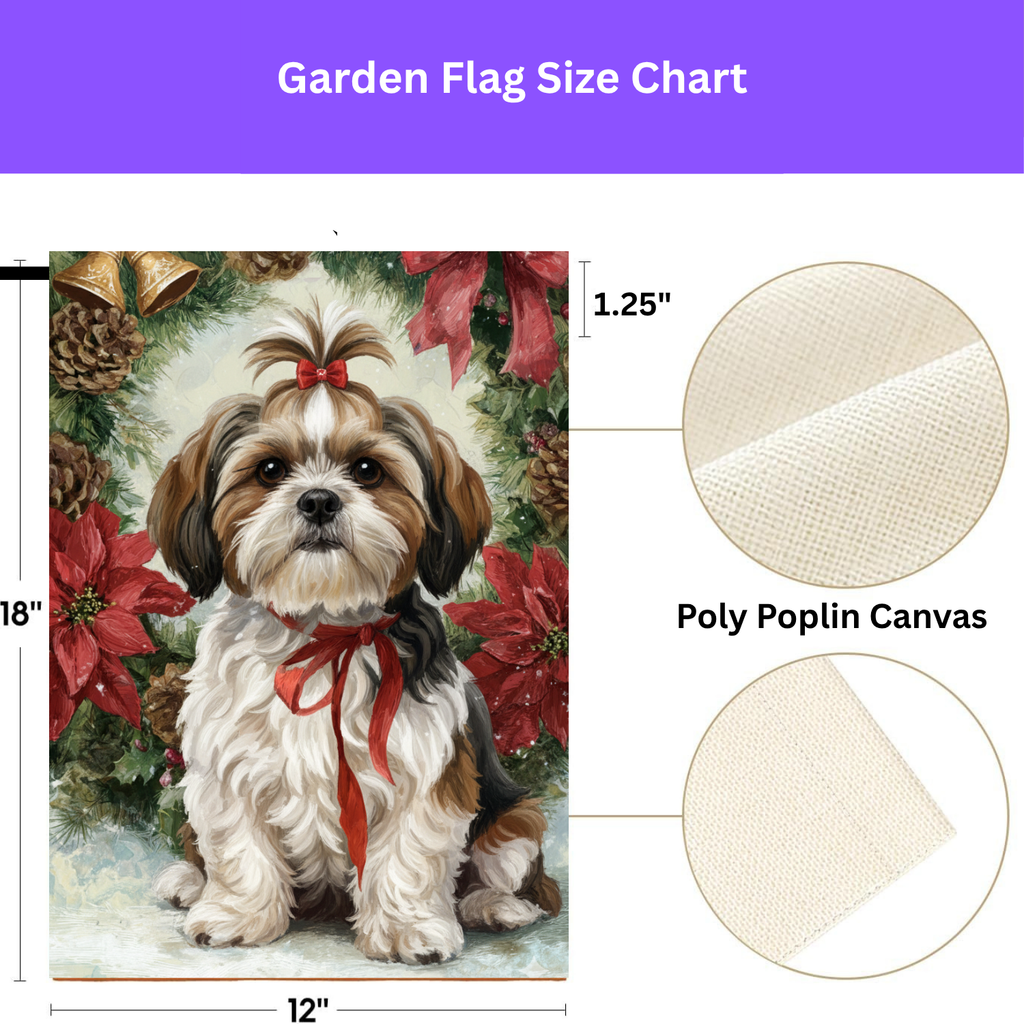 Poinsettia and Pine Cone Shih Tzu Christmas Garden Flag - porch decor - Dragonfire Gardens
