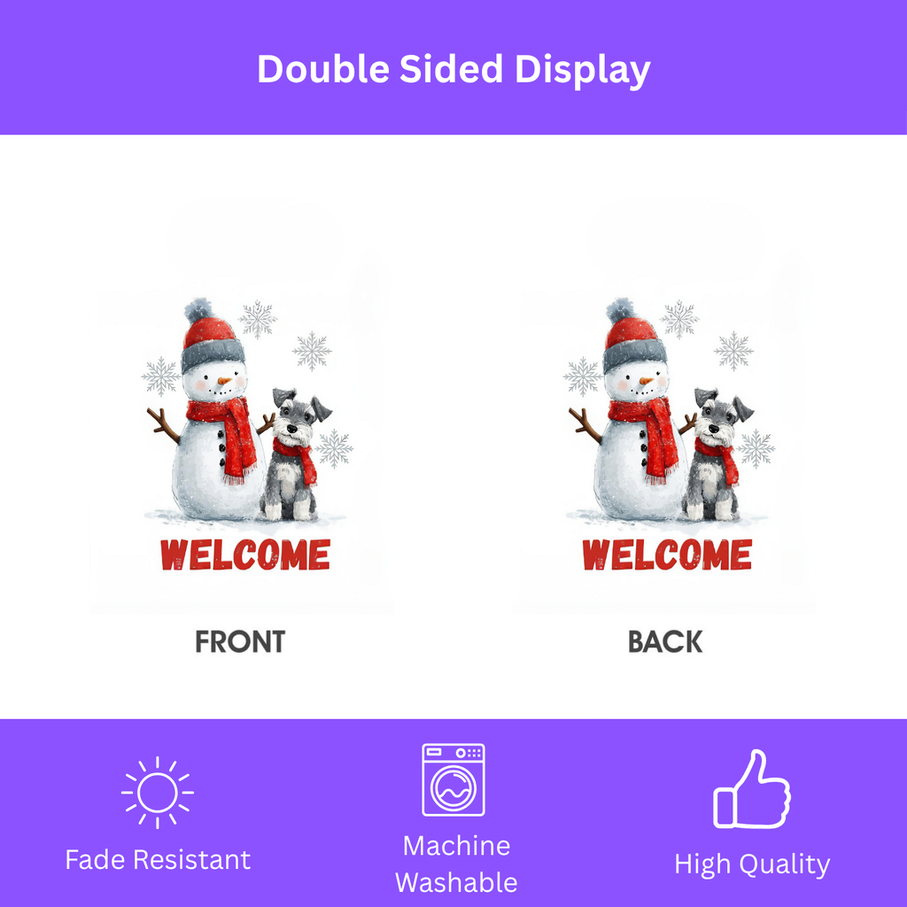 Schnauzer and Snowman Garden Flag - double-sided design - Dragonfire Gardens