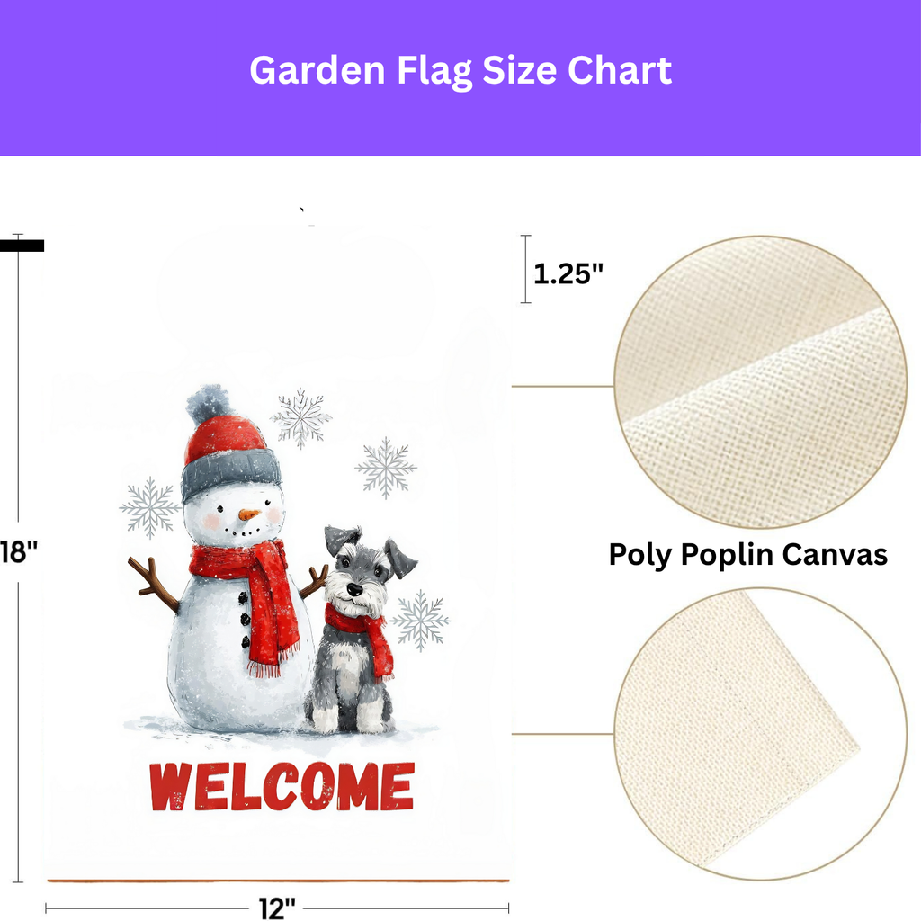 Schnauzer and Snowman Garden Flag - yard display - Dragonfire Gardens