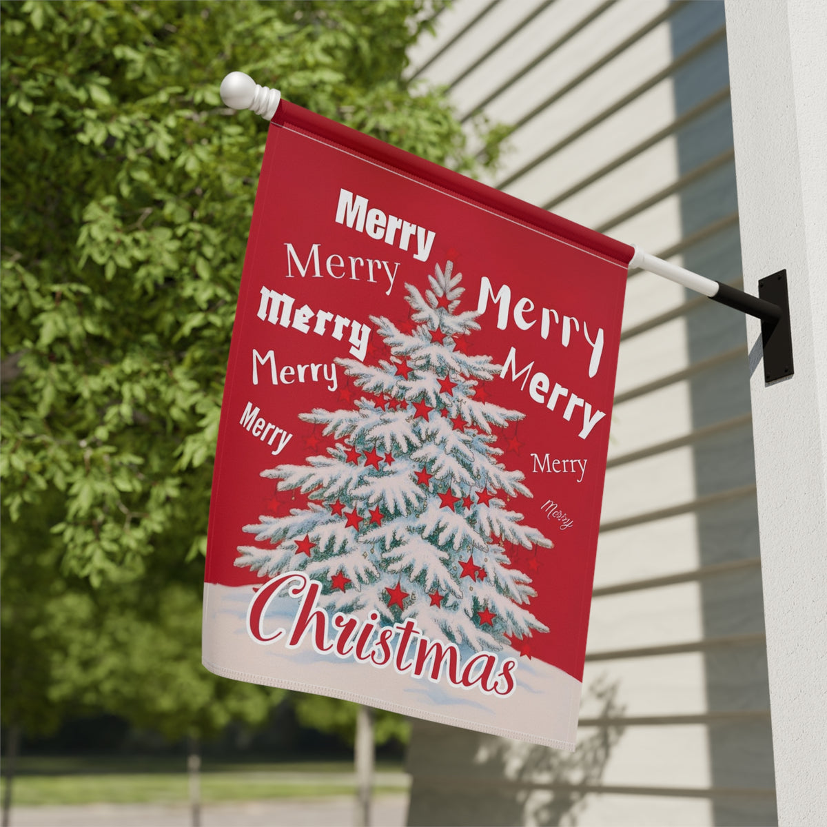 Merry, Merry Christmas Garden Flag - close-up detail - Dragonfire Gardens
