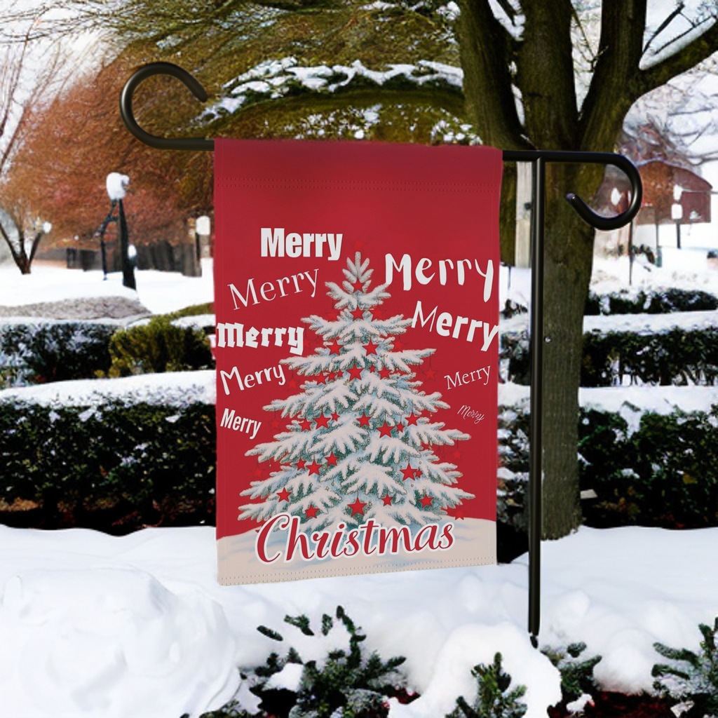 Merry, Merry Christmas Garden Flag - size comparison - Dragonfire Gardens