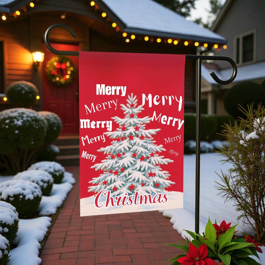 Merry, Merry Christmas Garden Flag - front view - Dragonfire Gardens