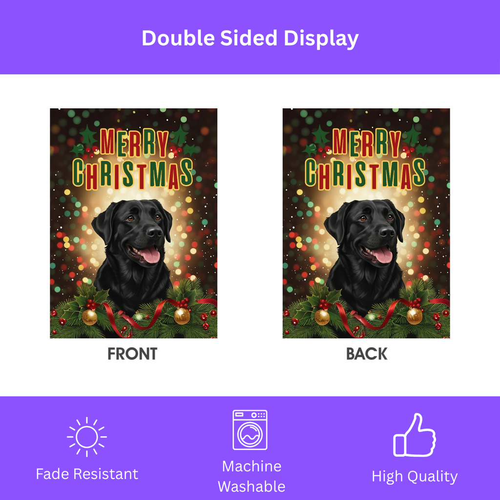 Christmas Black Labrador Garden Flag - double-sided design - Dragonfire Gardens