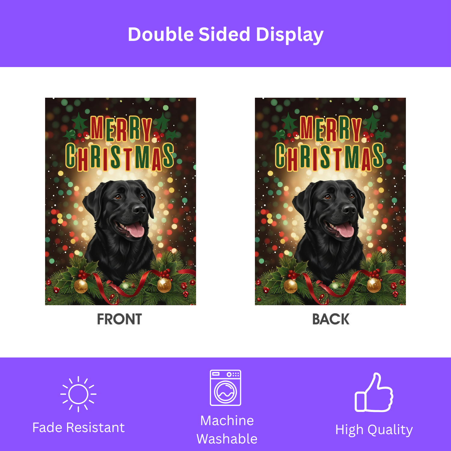 Christmas Black Labrador Garden Flag - double-sided design - Dragonfire Gardens