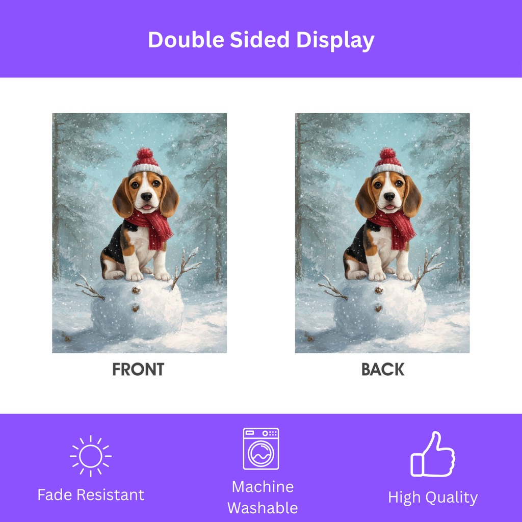 Making A Snowman Beagle Garden Flag - double-sided design - Dragonfire Gardens