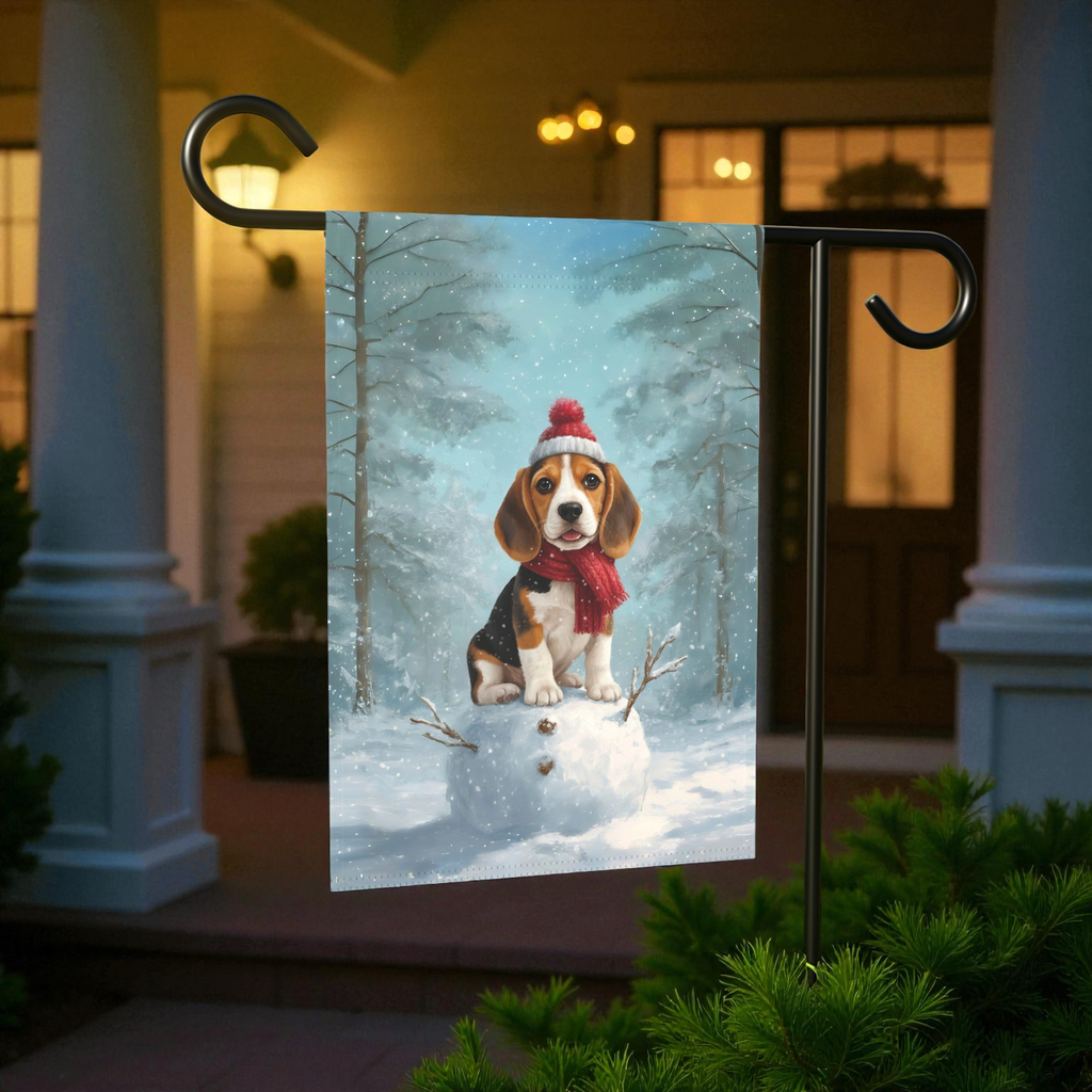 Making A Snowman Beagle Garden Flag - product detail - Dragonfire Gardens