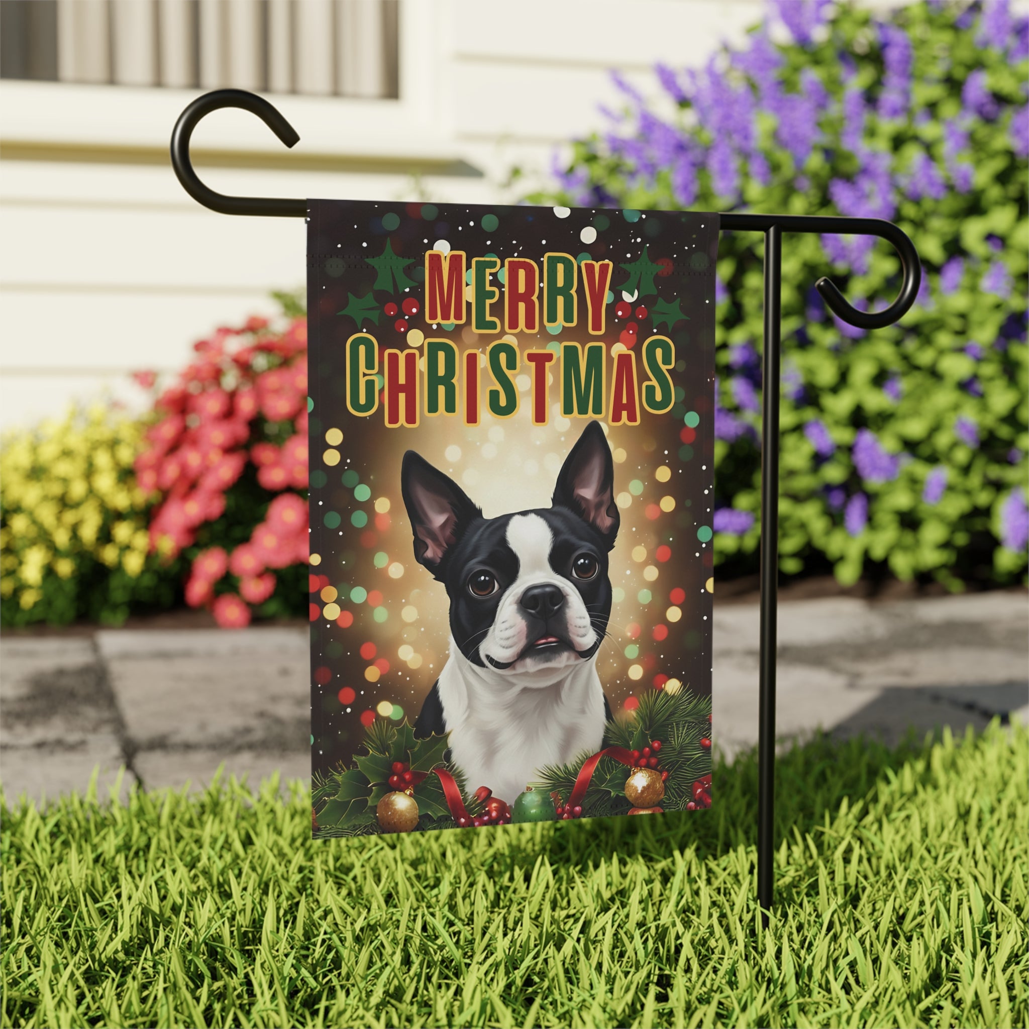 Christmas Boston Terrier Garden Flag