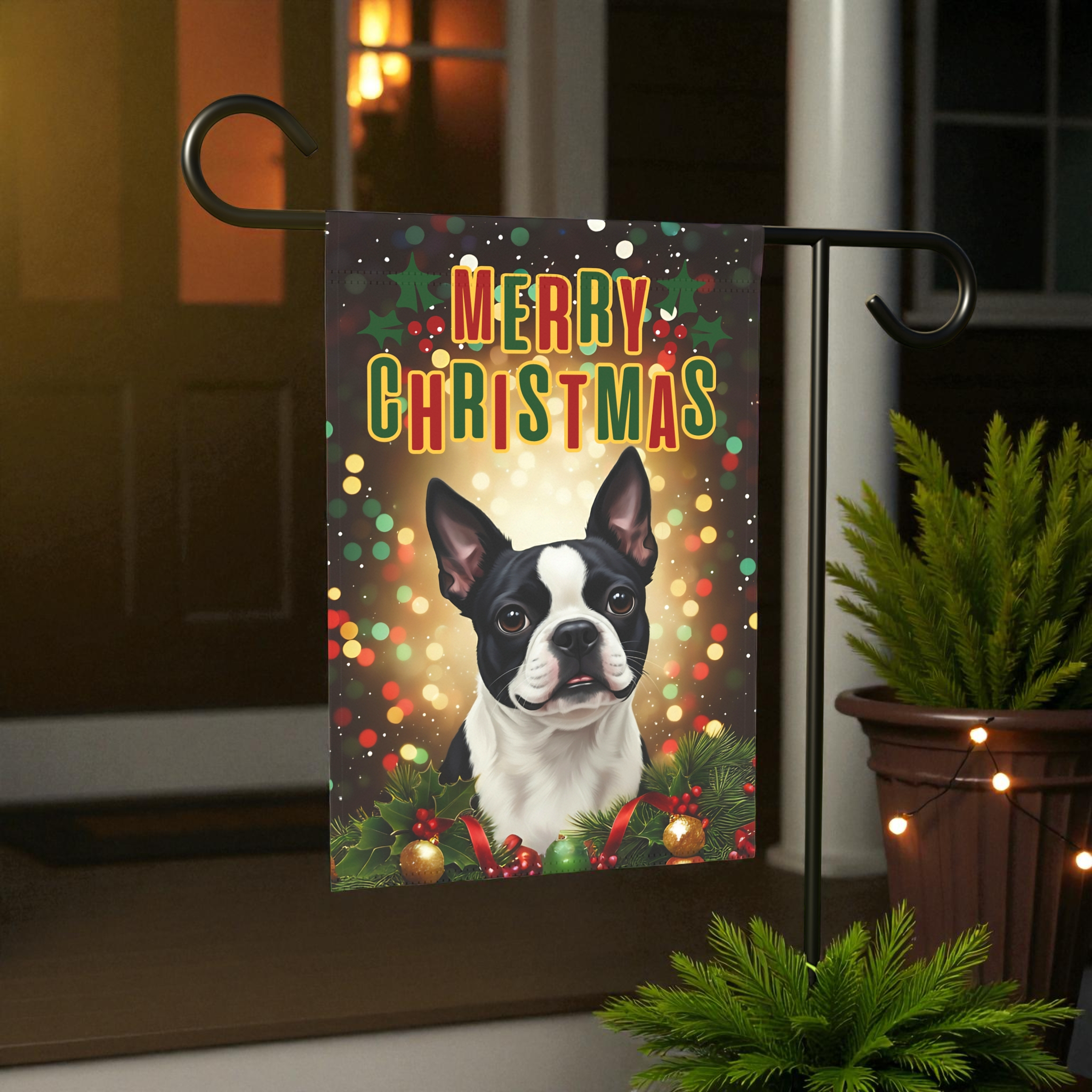 Christmas Boston Terrier Garden Flag
