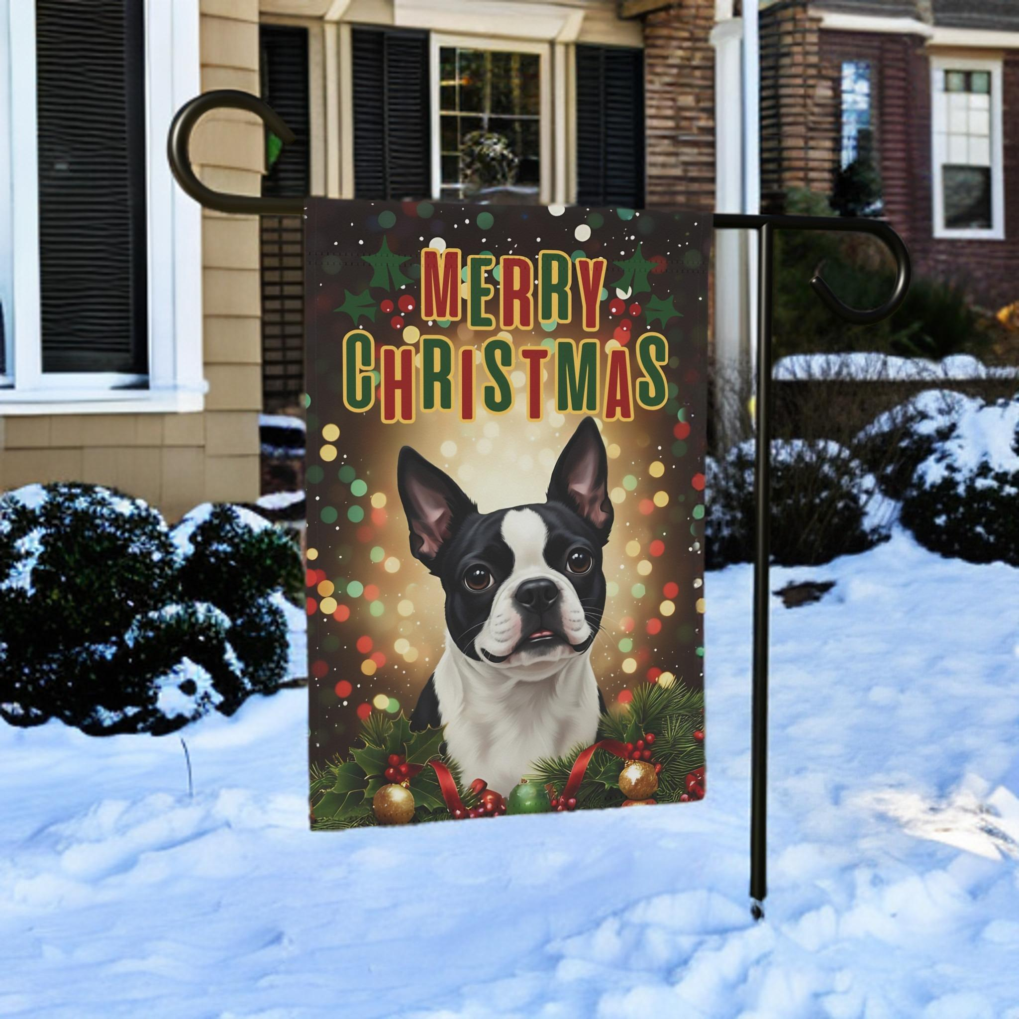 Christmas Boston Terrier Garden Flag