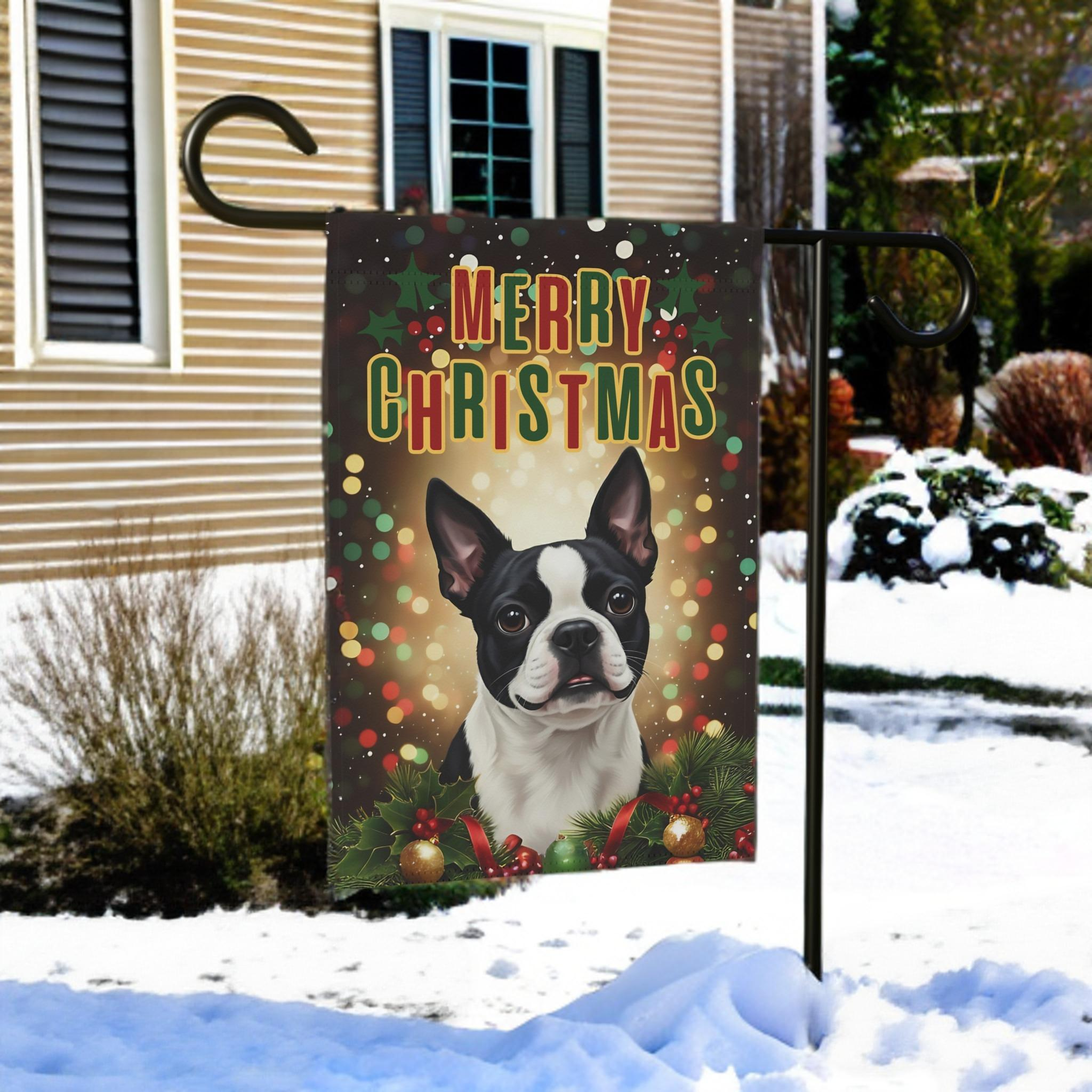 Christmas Boston Terrier Garden Flag