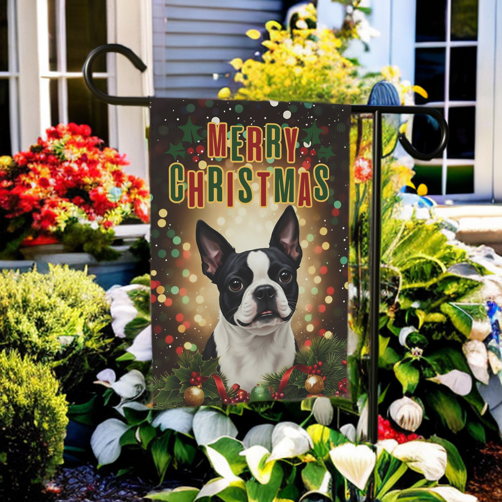 Christmas Boston Terrier Garden Flag
