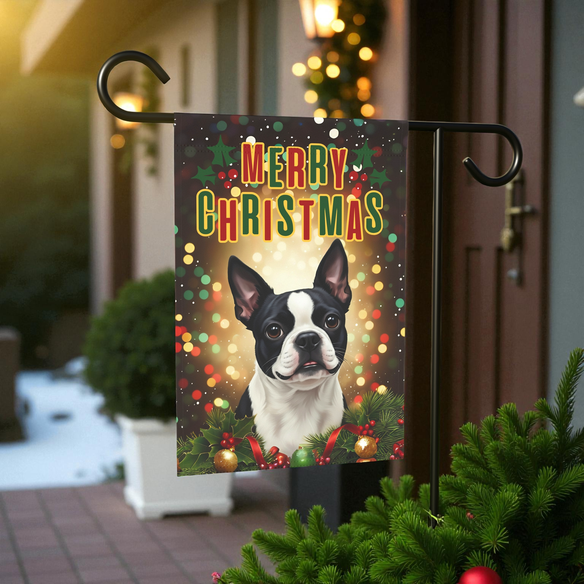 Christmas Boston Terrier Garden Flag