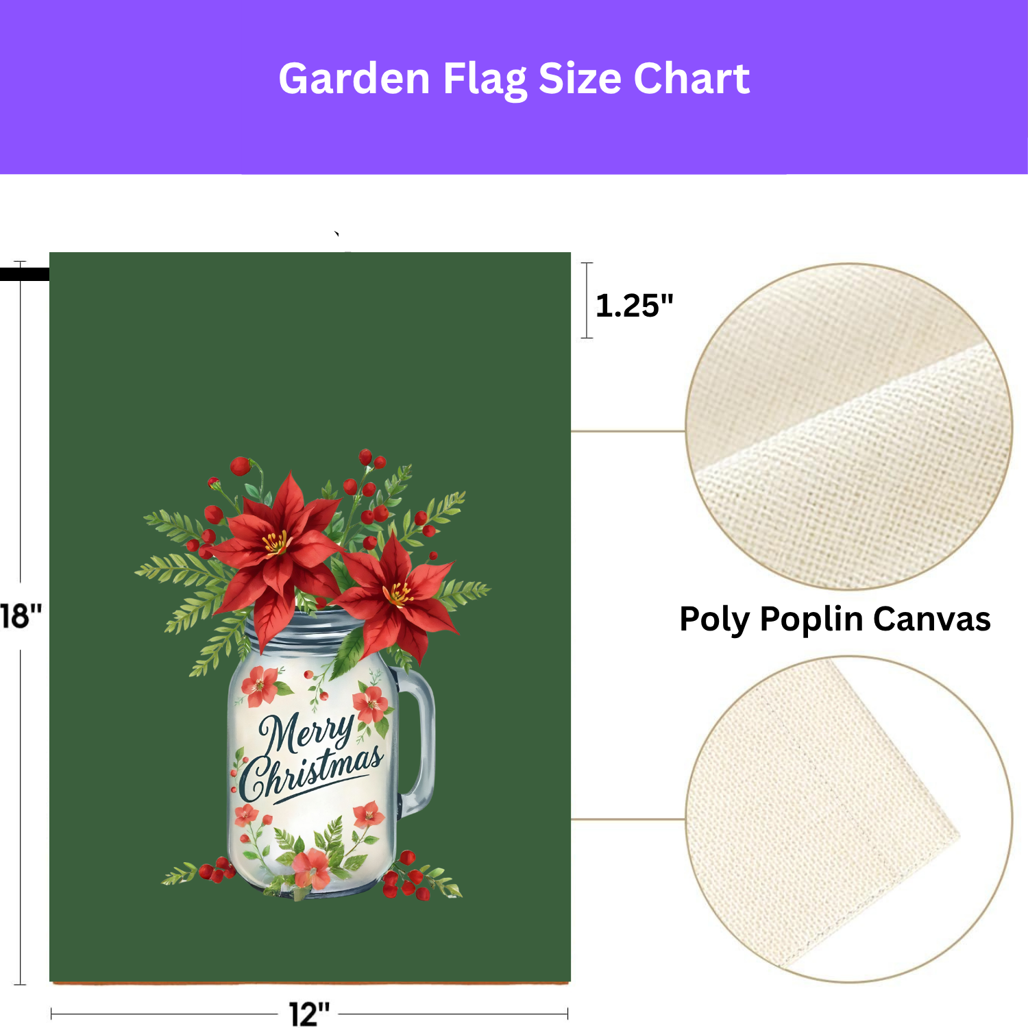 Merry Christmas Mason Jar Poinsettia Garden Flag - porch decor - Dragonfire Gardens
