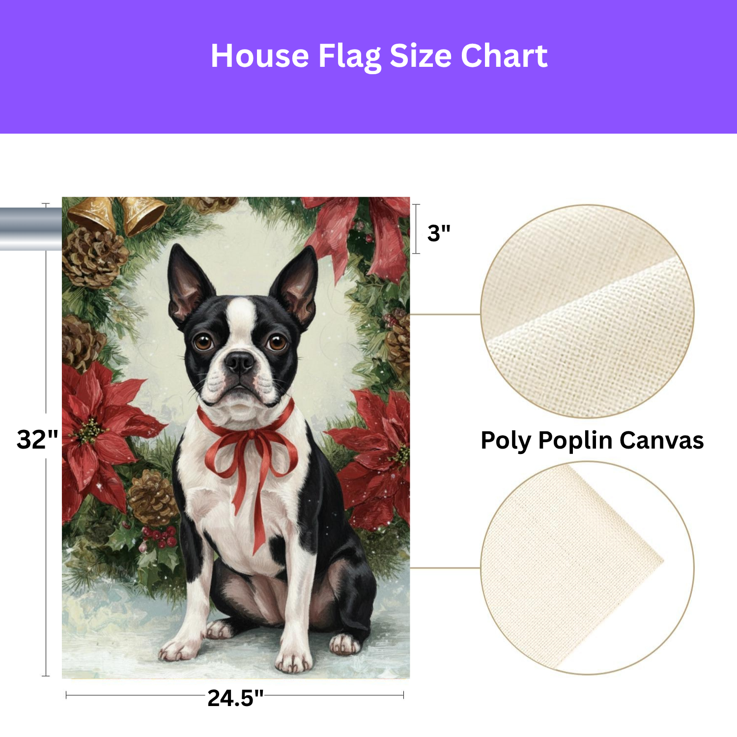 Poinsettia Wreath Boston Terrier Garden Flag - yard display - Dragonfire Gardens